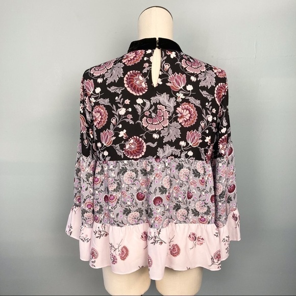loft Tiered Mixed Floral Print Bell Sleeve Top - Picture 9 of 12